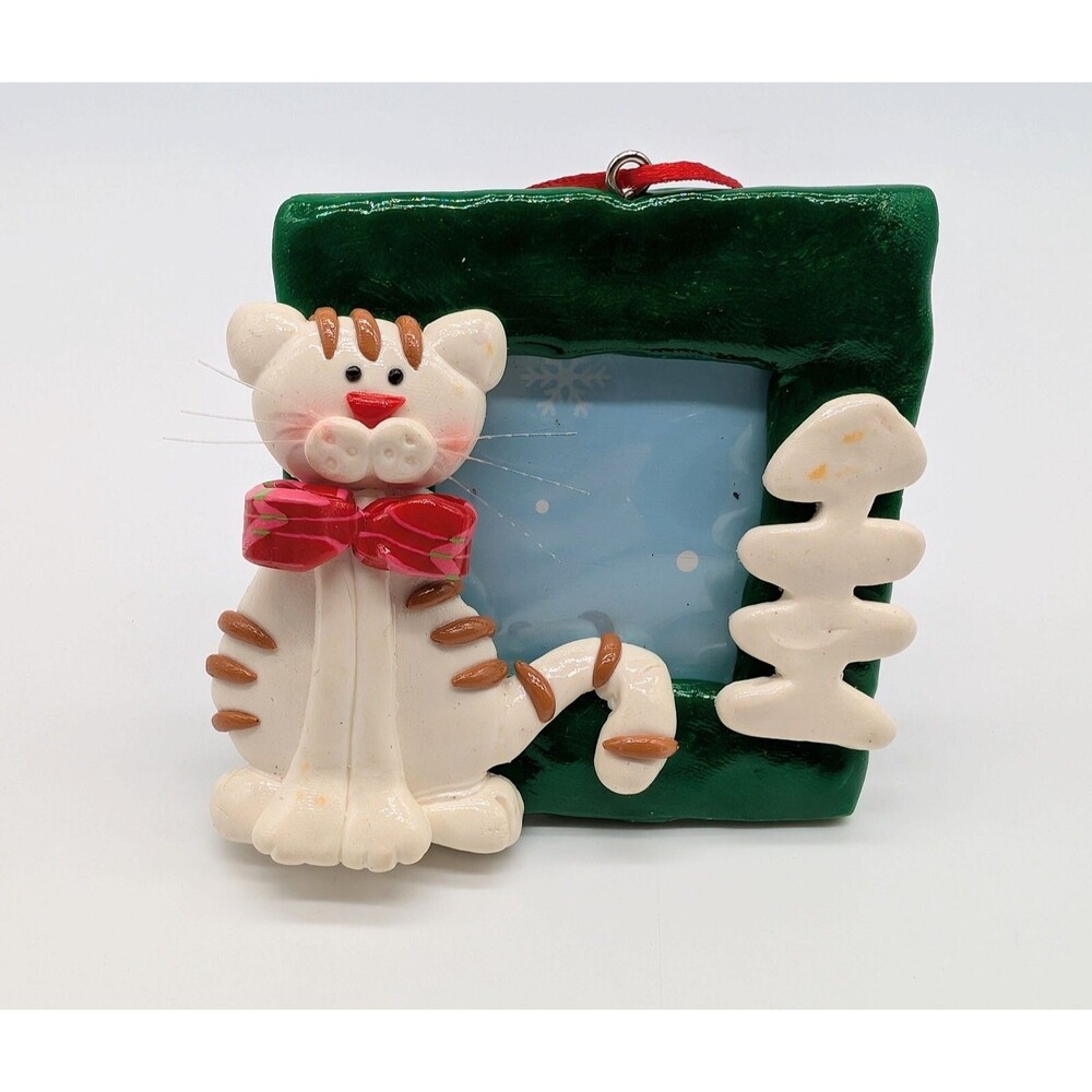 Tabby Cat Photo Frame Christmas Ornament Polymer Clay Dough